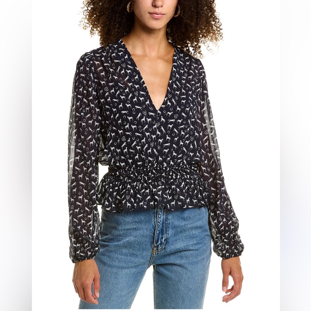 NWOT Maje V-Neck Horse Horseshoe Blouse